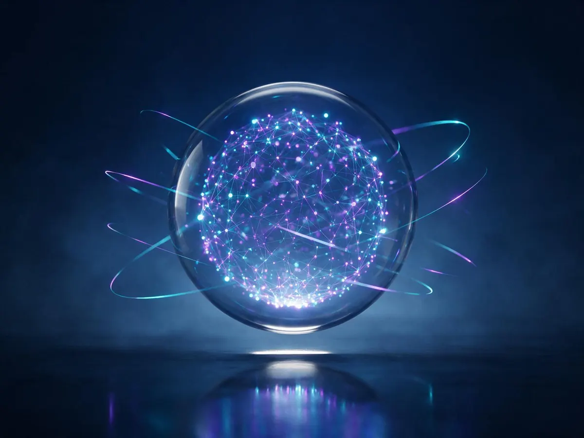 A glass sphere with glowing neural connections inside